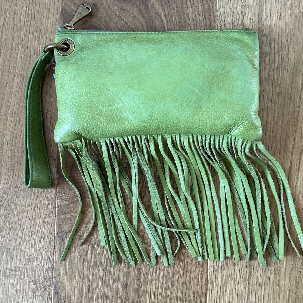 Hobo Green Fringe Leather Clutch
